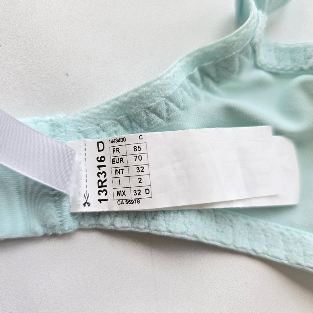 new Simone Perele Amour Plunge Underwire Bra Moulded Cups Blue Lace Size 32D - Picture 10 of 13